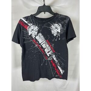 Southpole Boys Graphic T-Shirt Black Red White Skulls Streetwear Size L 14-16